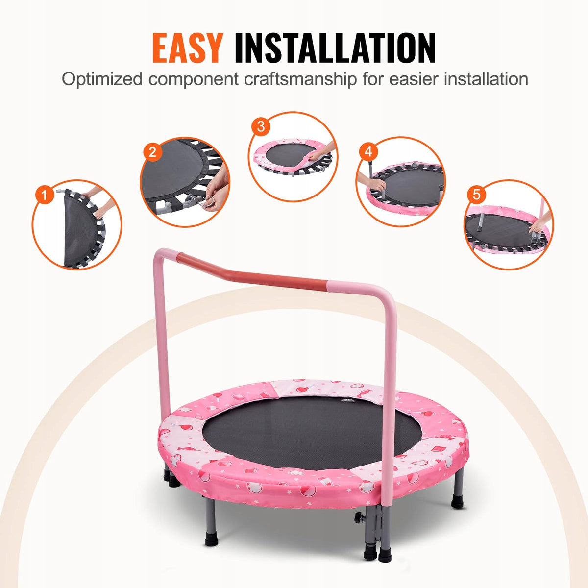 VEVOR 91.44 CM FOLDABLE KIDS TRAMPOLINE WITH HANDLE, RED - BEST