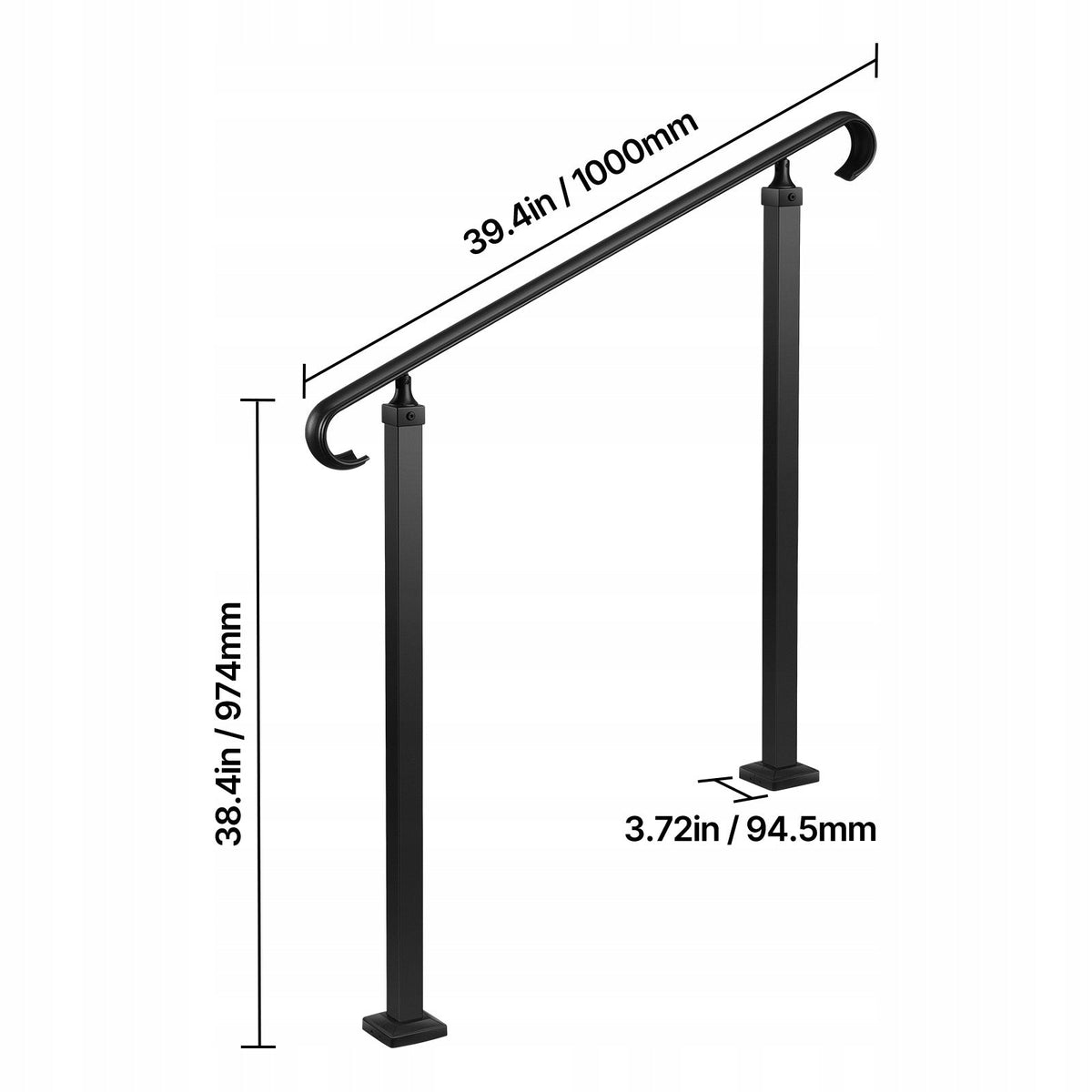 VEVOR STAIR RAILING ADJUSTABLE FOR 2-3 STEPS STRONG STEEL MATTE BLACK