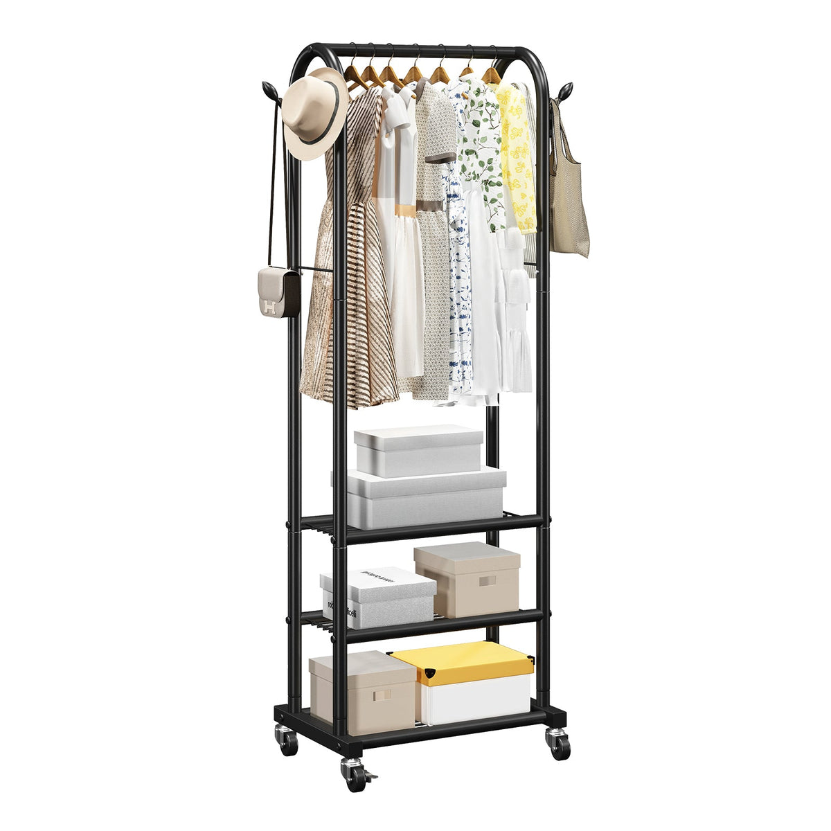 PROFESSIONAL VEVOR CLOTHES RACK ON WHEELS WITH RAIL AND 3 SHELVES