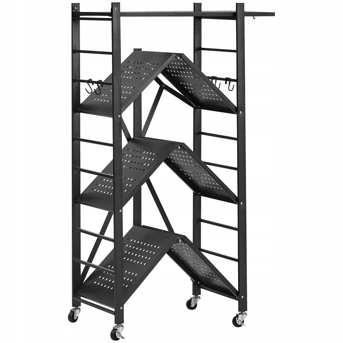 VEVOR FOLDABLE 4-TIER SHELVING UNIT WITH WHEELS 33X66X117CM STRONG AND MOBILE
