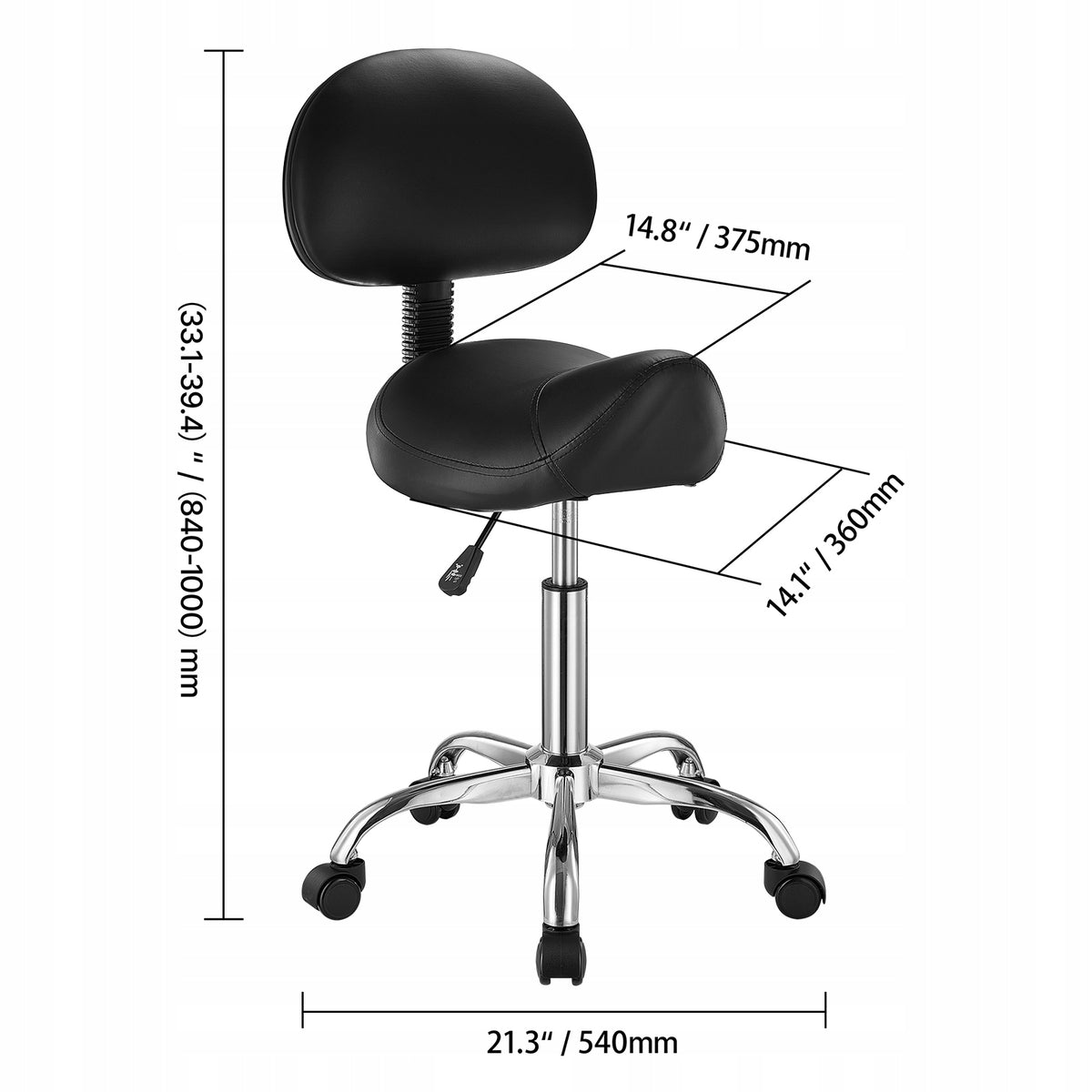 VEVOR SADDLE SWIVEL STOOL WITH BACKREST HEIGHT ADJUSTABLE 204 KG CAPACITY