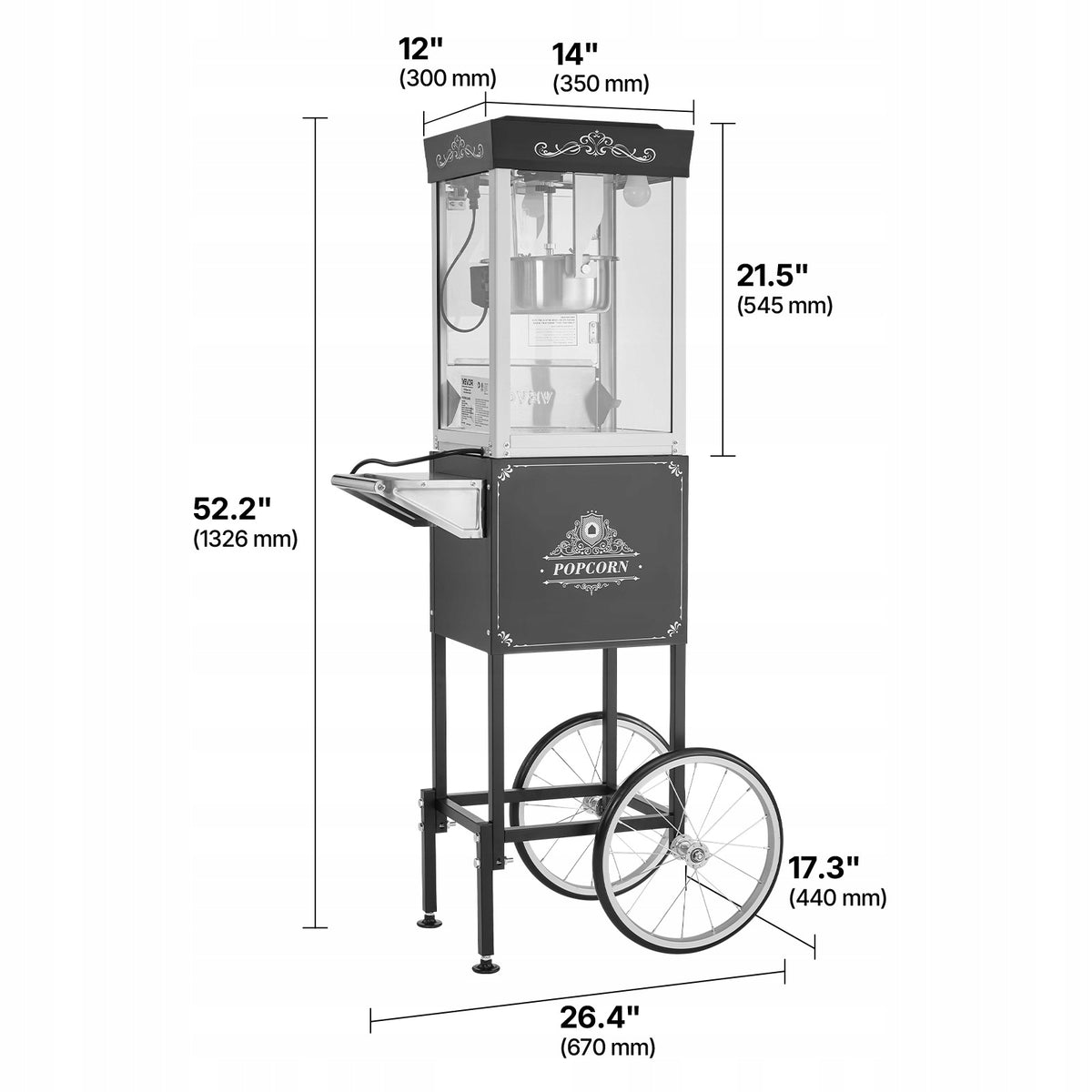 VEVOR 8 OZ 800W PROFESSIONAL POPCORN MACHINE WITH CART BLACK