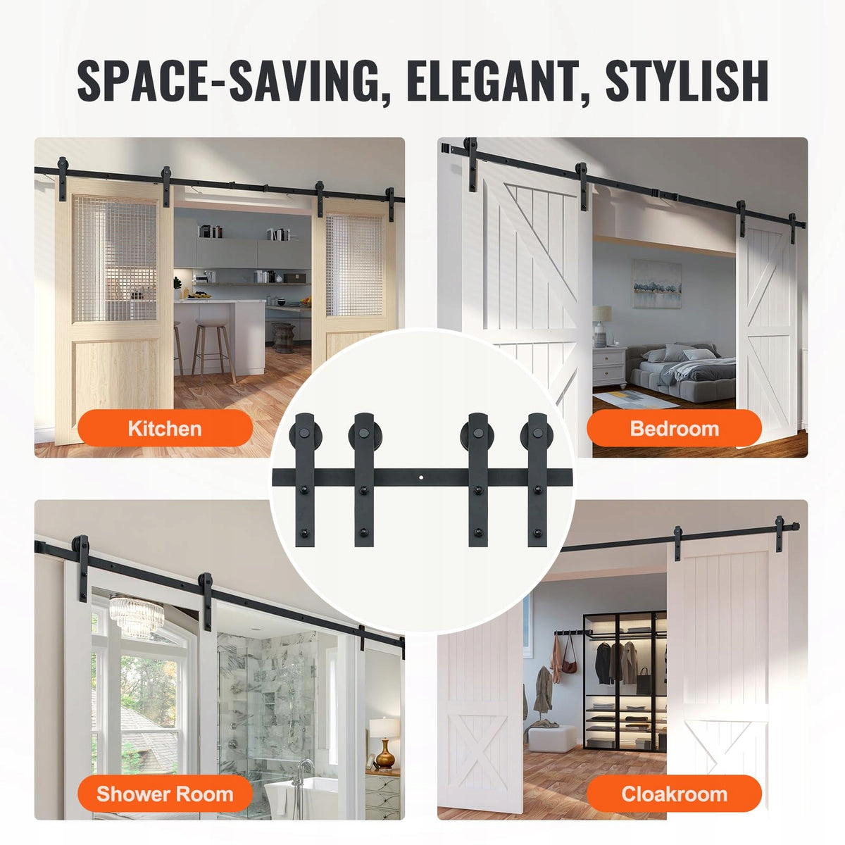 VEVOR 244CM HEAVY-DUTY SLIDING DOOR SYSTEM AND 2-PIECE SHAPE SET