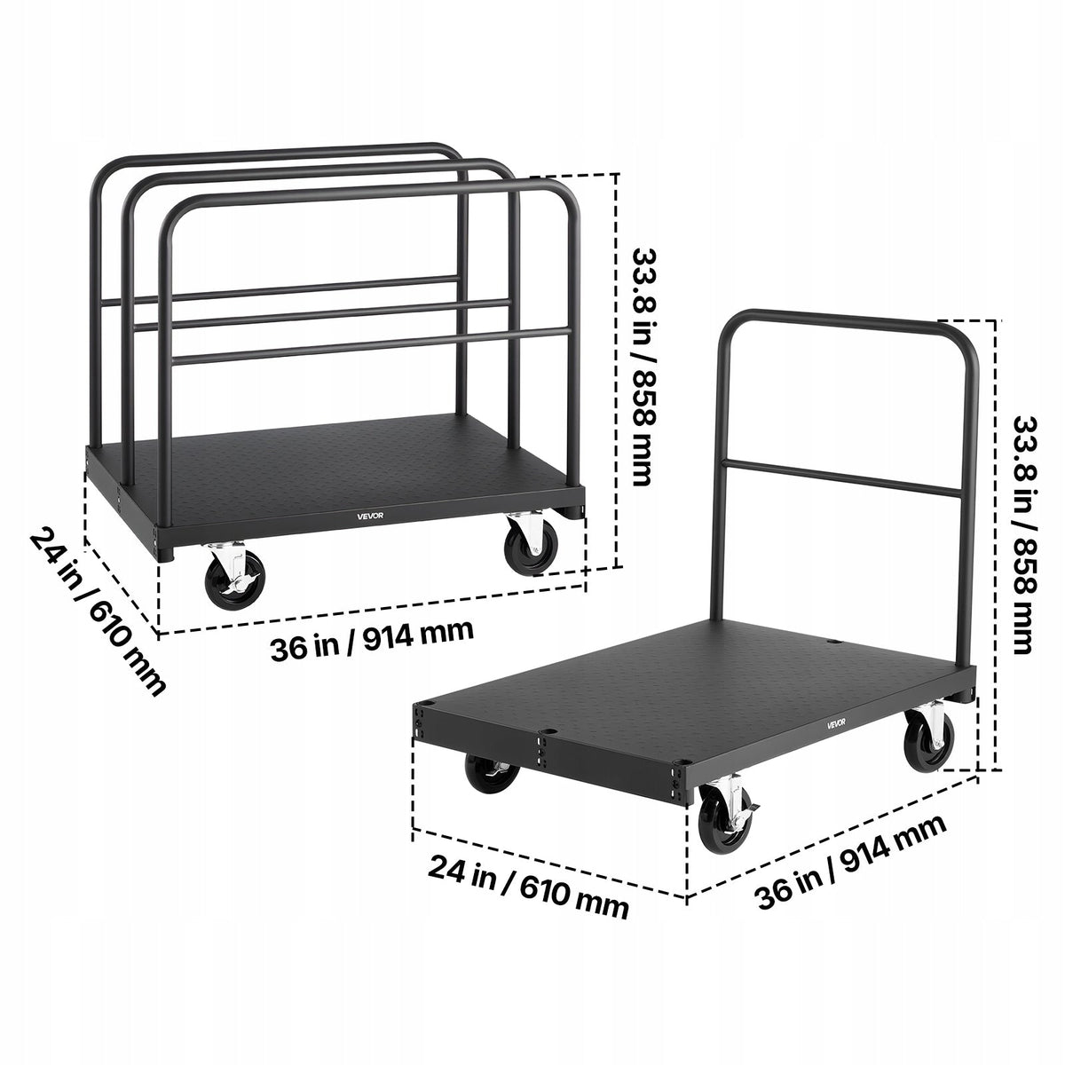 VEVOR 816 KG DOLLY CART 2-IN-1 TRANSPORT TROLLEY WITH SWIVEL CASTERS HEAVY DUTY