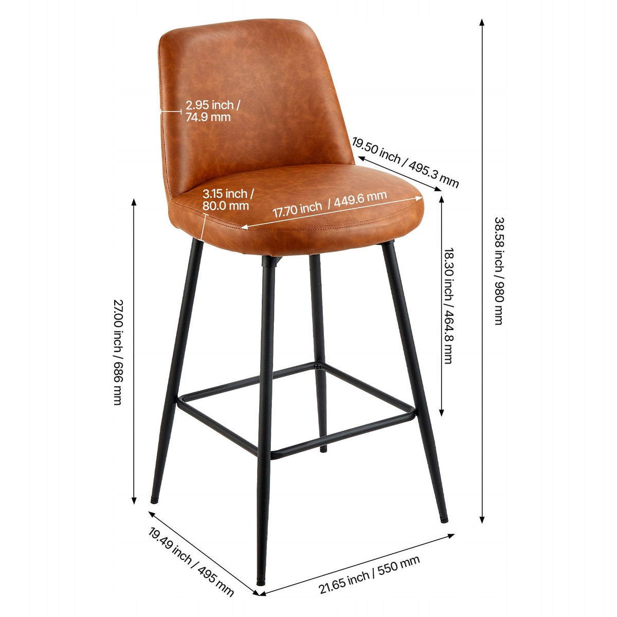 VEVOR BAR STOOL SET OF 3 98 CM SWIVEL KITCHEN CHAIRS BROWN PU