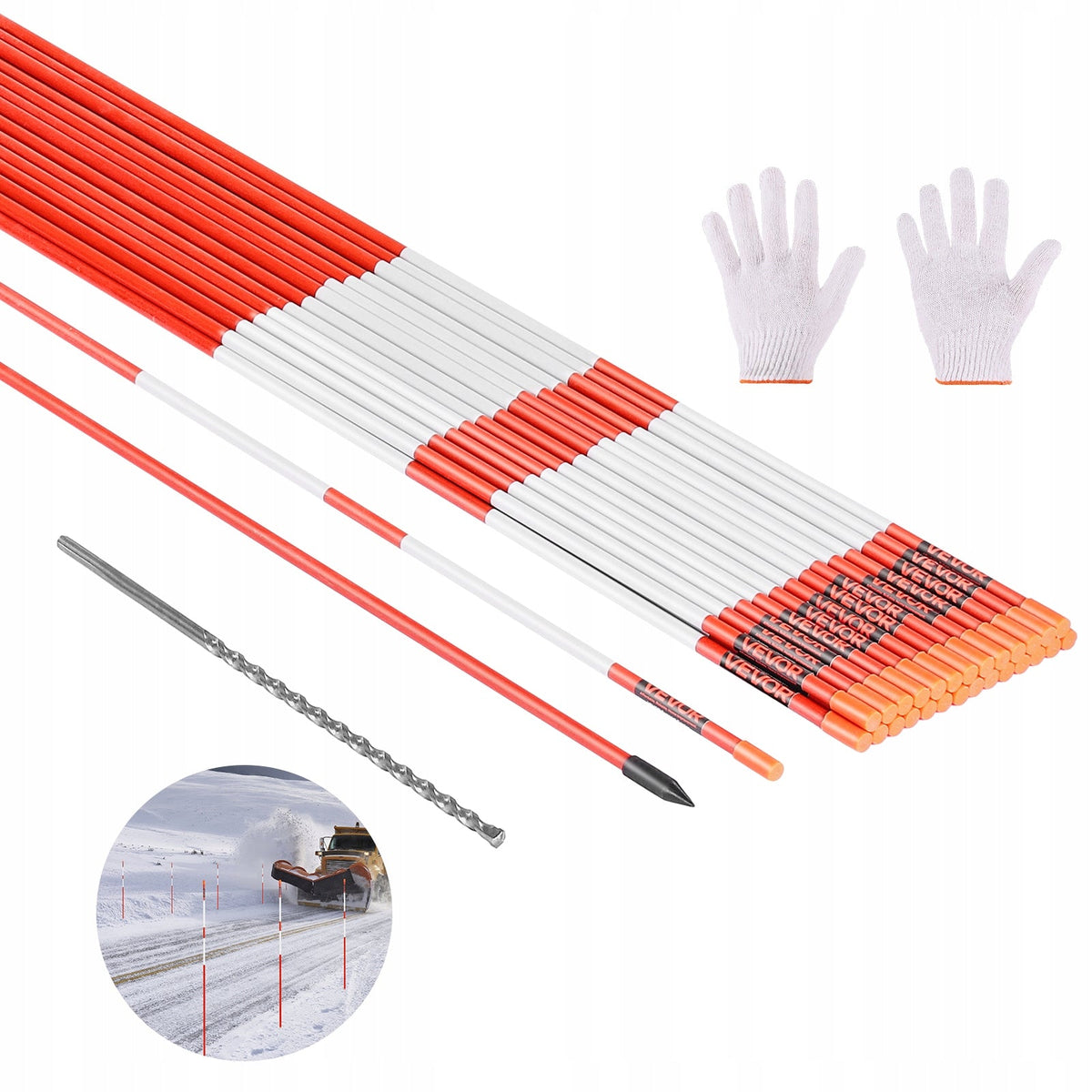 VEVOR Snow Stakes, 50 PCS, 1524MM Length, 7.87MM Diameter, Reflective, Strong Set