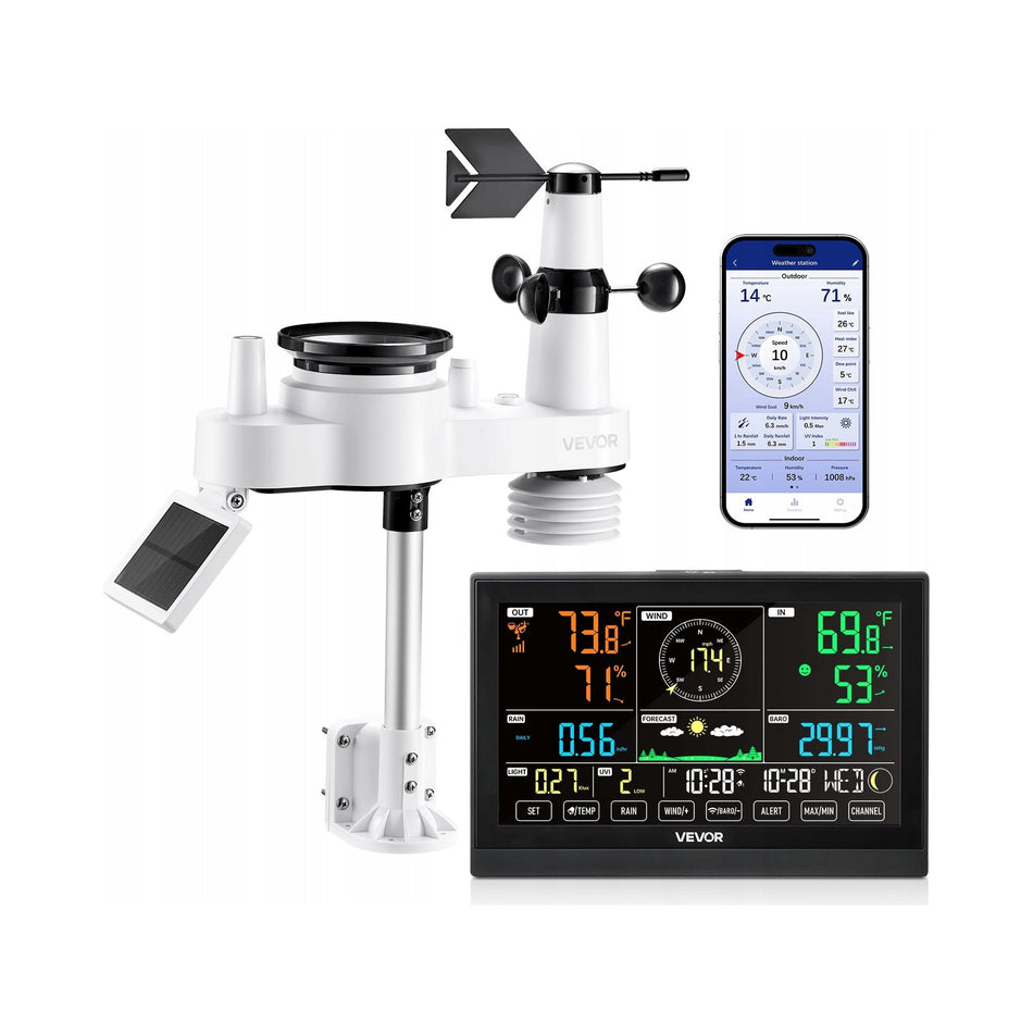 VEVOR 7-IN-1 WEATHER STATION WIFI APP SOLAR 7.5 INCH VA SCREEN