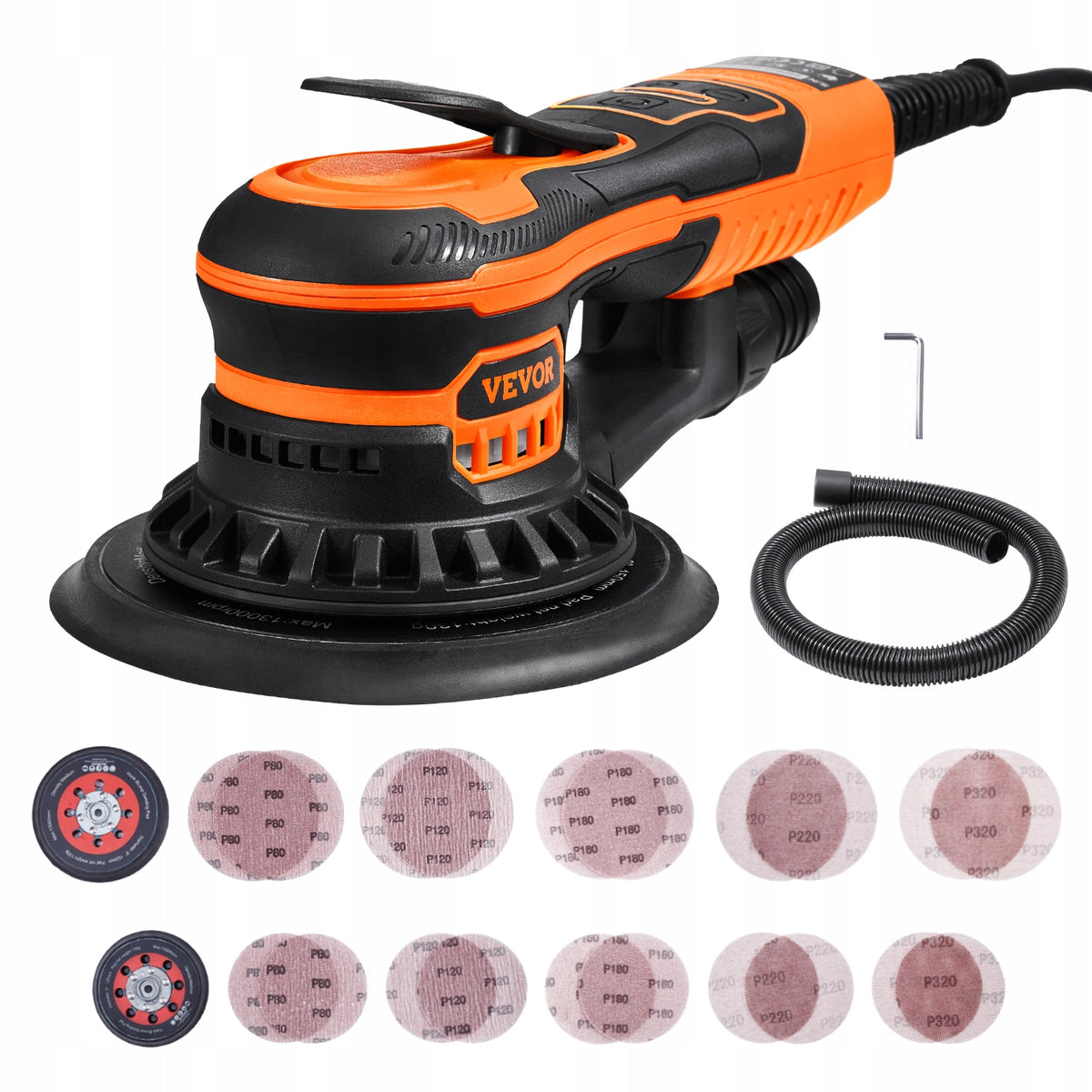 VEVOR 5 AND 6 INCH 350W BRUSHLESS RANDOM ORBIT SANDER WITH 6 SPEEDS