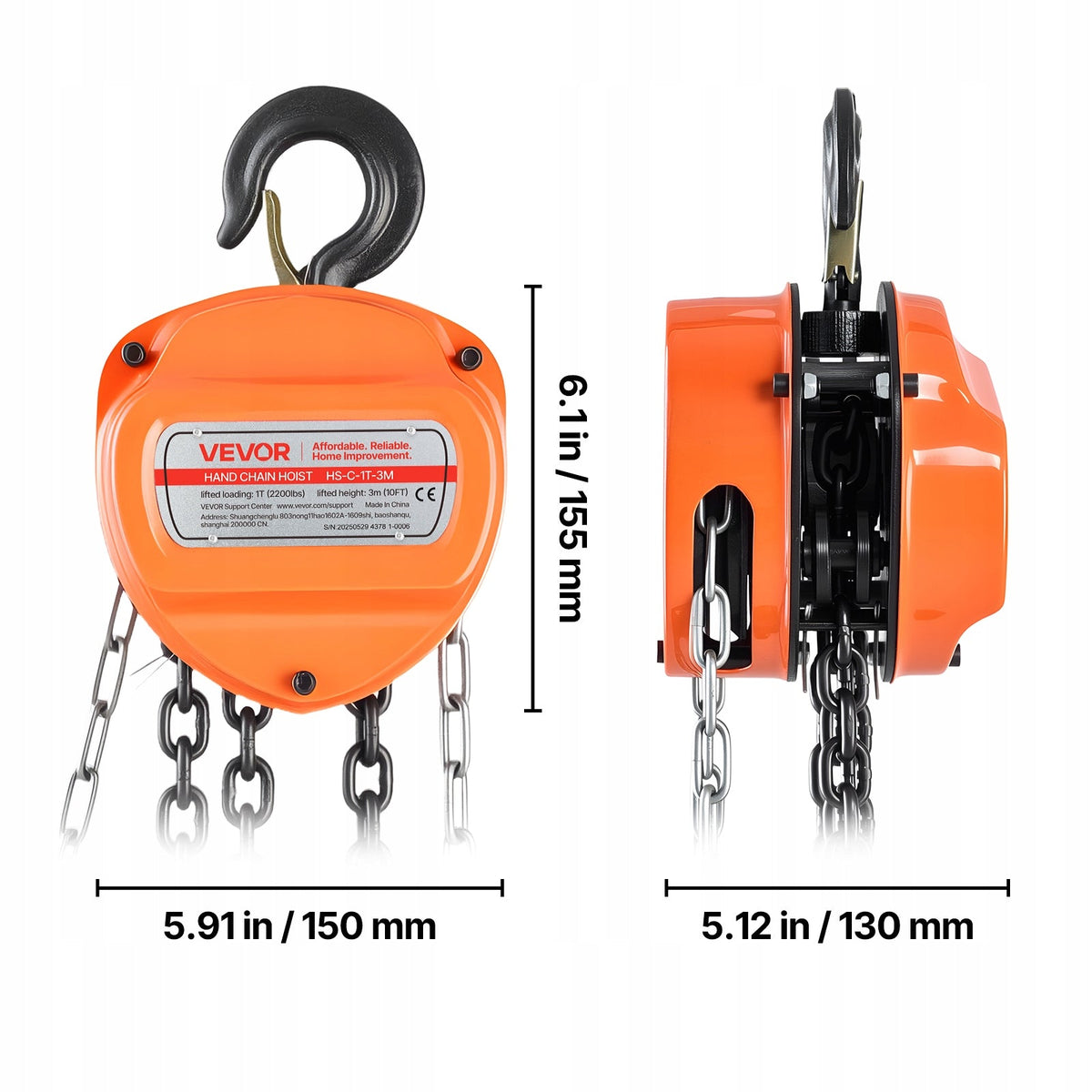 VEVOR 1T CHAIN HOIST MANUAL STRONG 3M LIFTING DURABLE