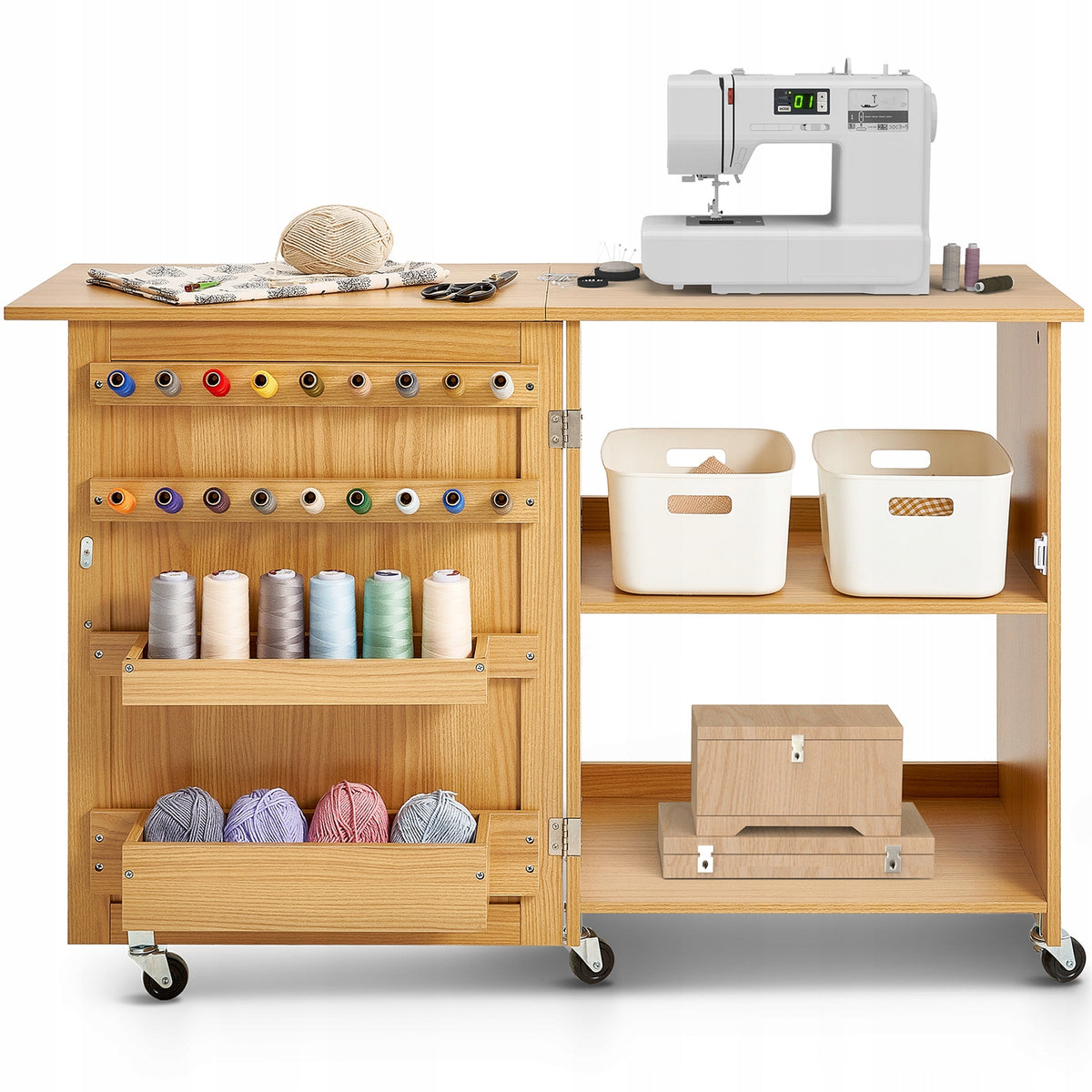 VEVOR FOLDING SEWING TABLE STURDY SEWING MACHINE DESK WITH WHEELS