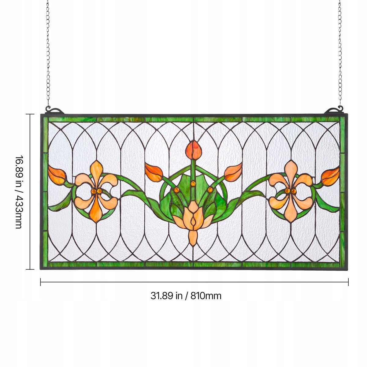 VEVOR Stained Glass Panel 810x433 MM Hanging Glass with Chain Sturdy Decor
