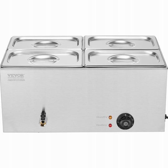 VEVOR COMMERCIAL FOOD WARMER 4 PANS 1200W STAINLESS STEEL