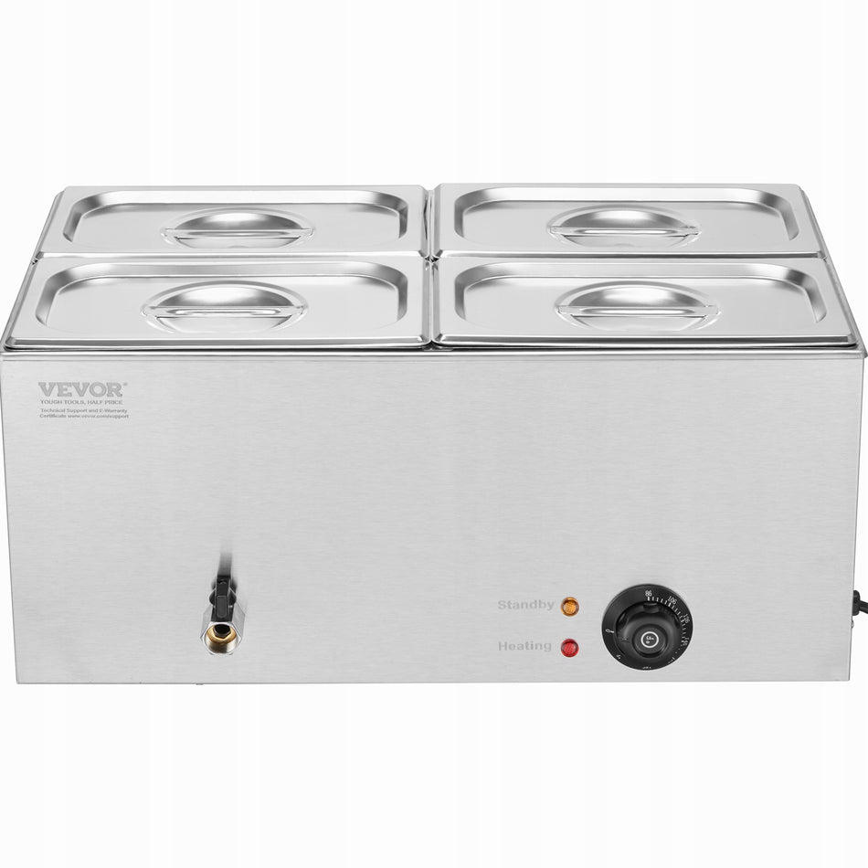 VEVOR COMMERCIAL FOOD WARMER 4 PANS 1200W STAINLESS STEEL