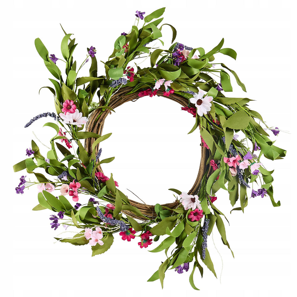 VEVOR STRONG ARTIFICIAL WREATH 22 INCH PINK-GREEN DECORATED WITH DAISIES