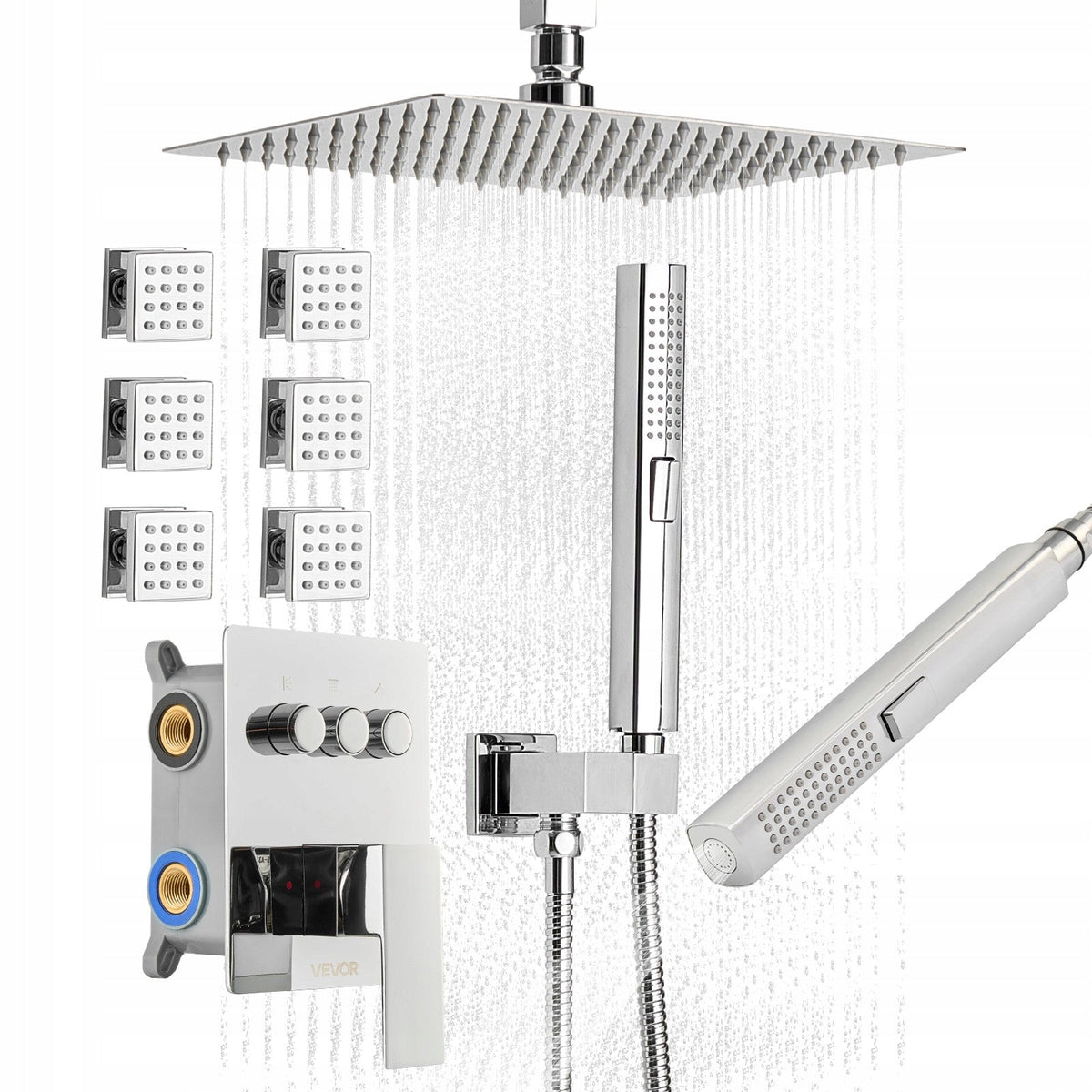 PREMIUM SHOWER SYSTEM VEVOR 10-INCH RAINFALL SHOWER HEAD 6 BODY JETS