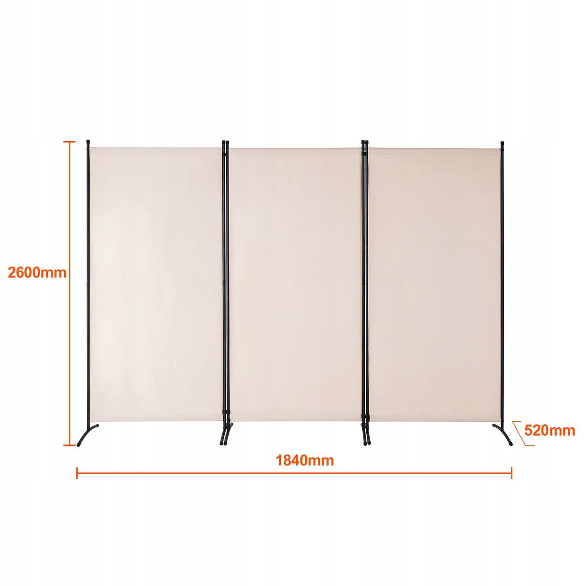 VEVOR 3-Panel Folding Room Divider Strong Frame Beige 260x184x52cm