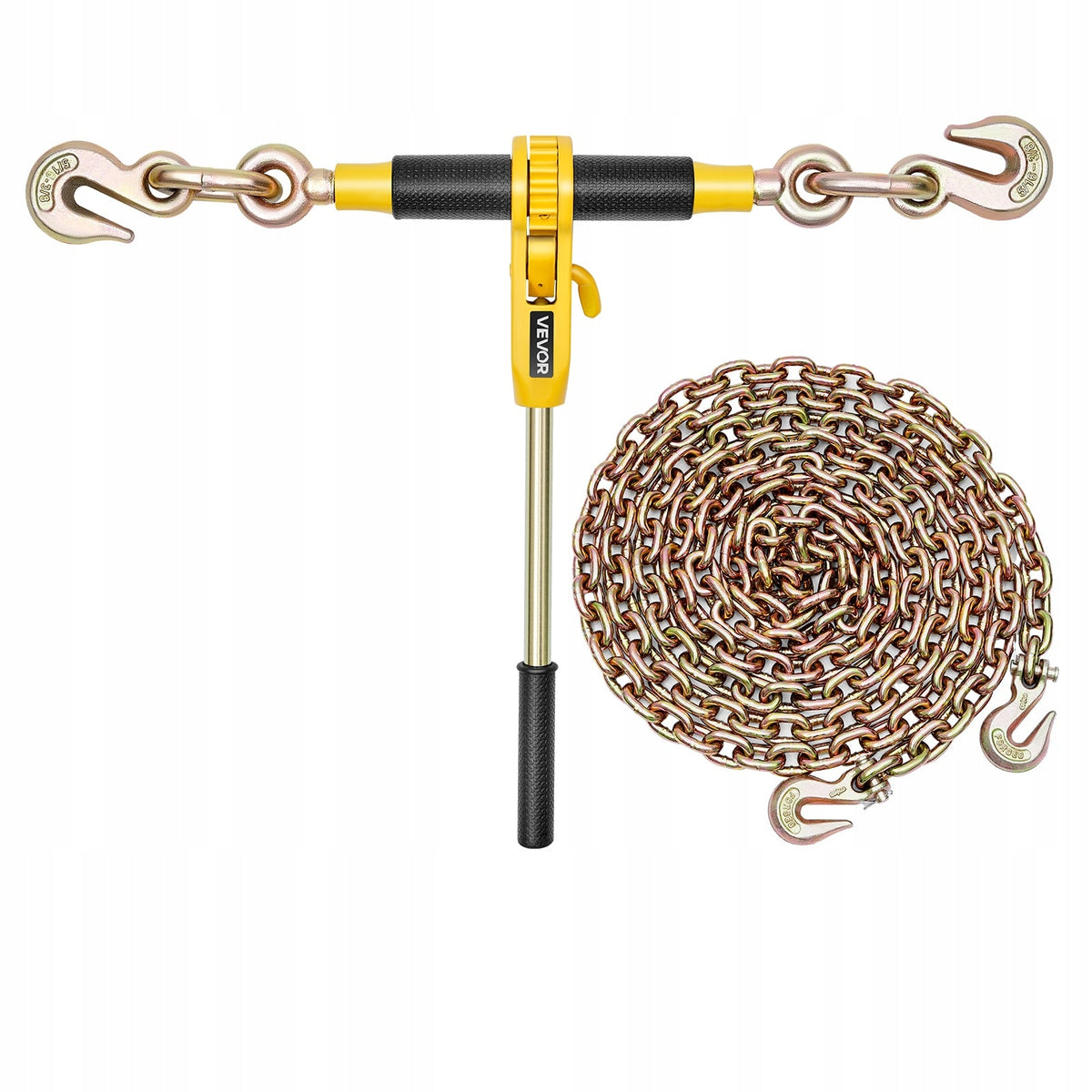 VEVOR PROFESSIONAL RATCHET LOAD BINDER WITH G80 CHAINS 8 MM X 3 M SET