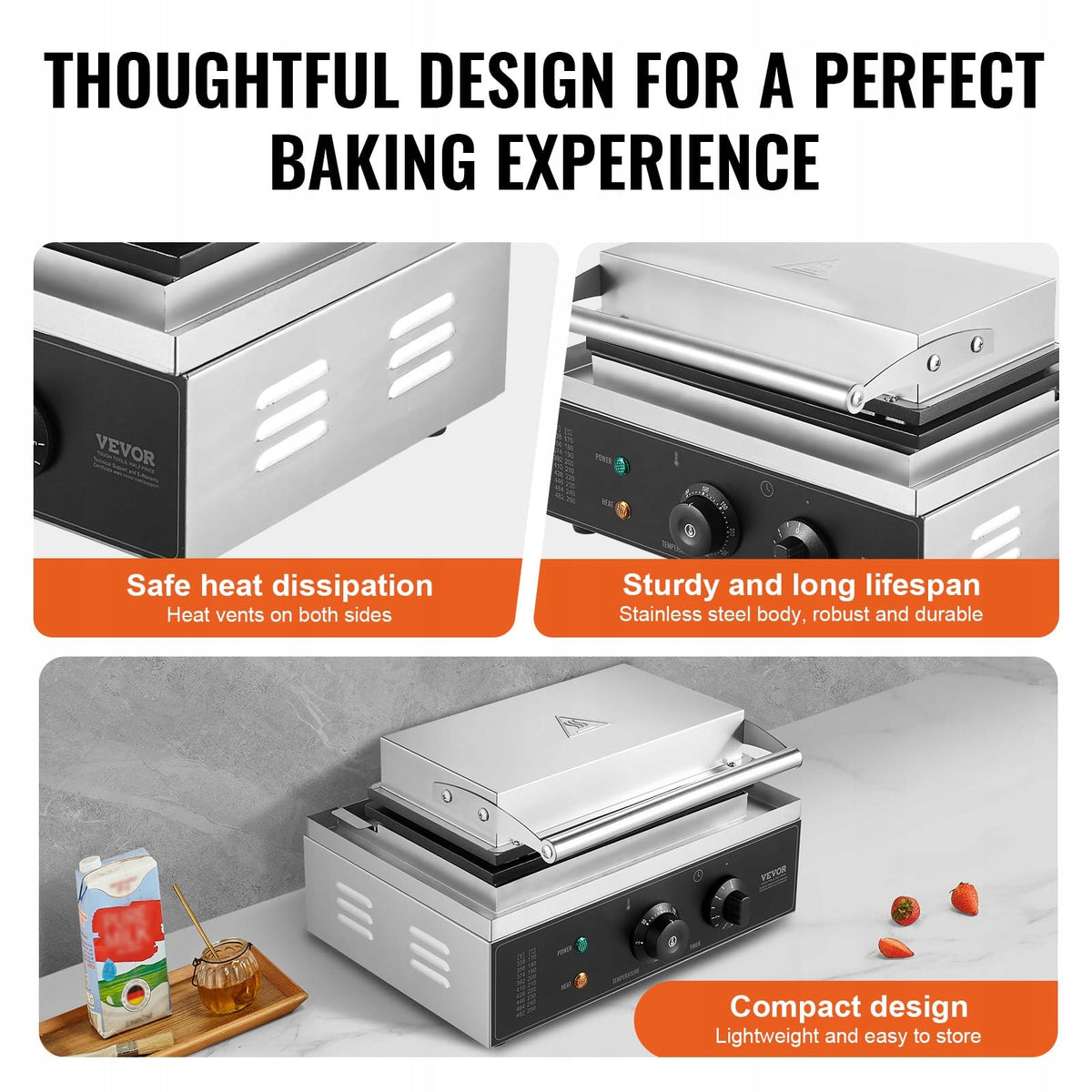 VEVOR PROFESSIONAL WAFFLE MAKER 1550W STAINLESS STEEL COATING