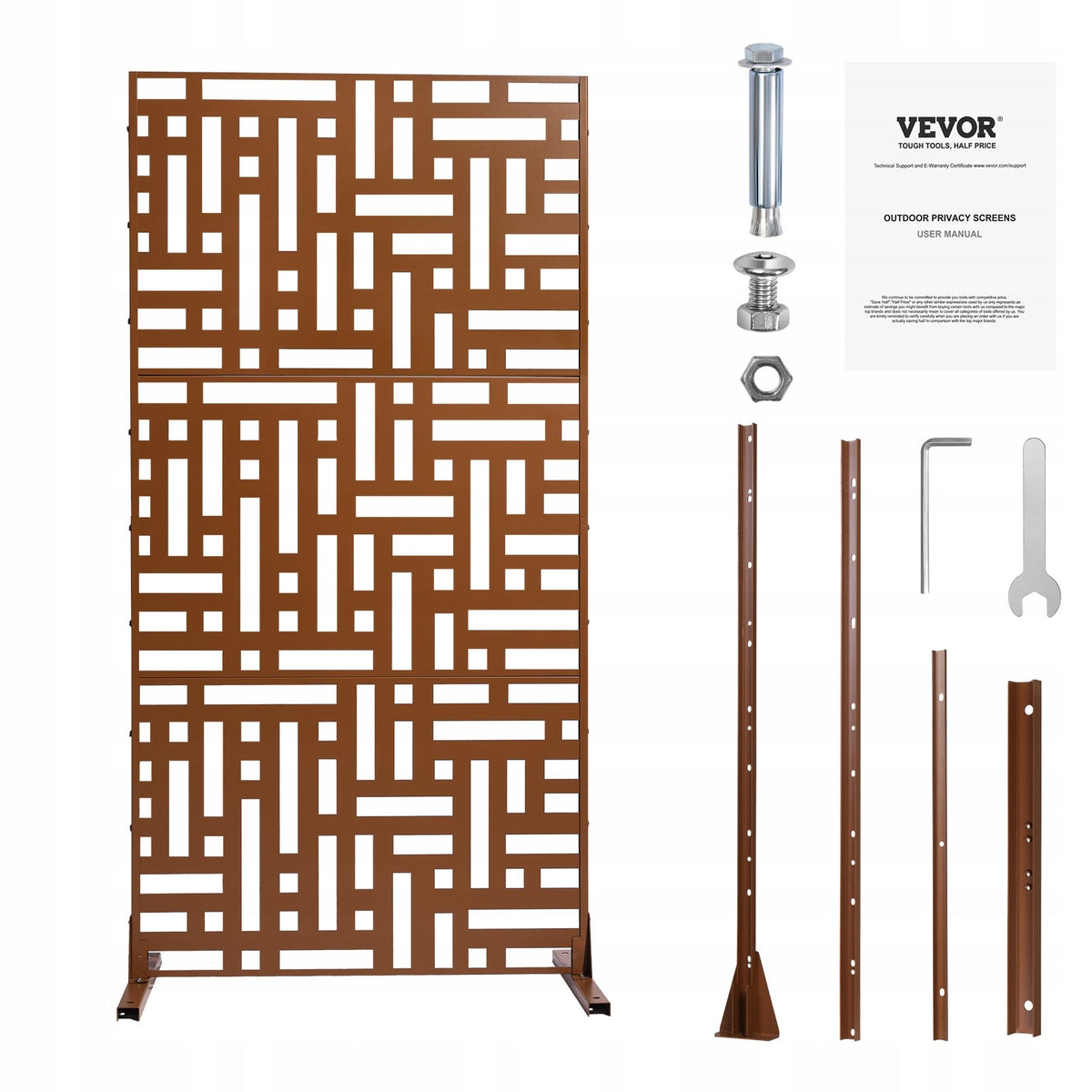 VEVOR METAL SCREEN 3-PANEL 120X50.8X193 CM BROWN SCREEN