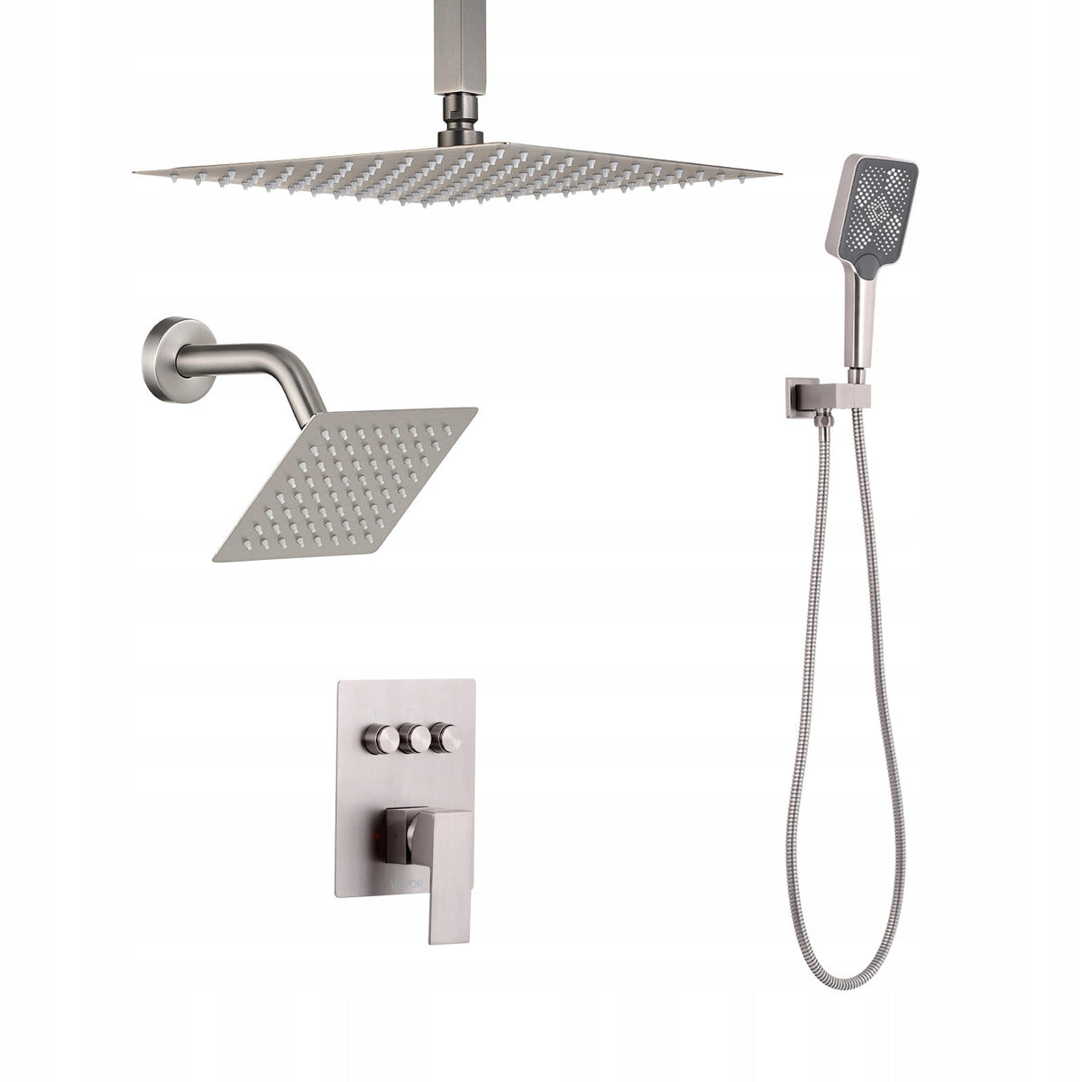 PROFESSIONAL SHOWER SET VEVOR 12 INCH RAINFALL SHOWER HEAD 4-IN-1 HANDHELD SHOWER