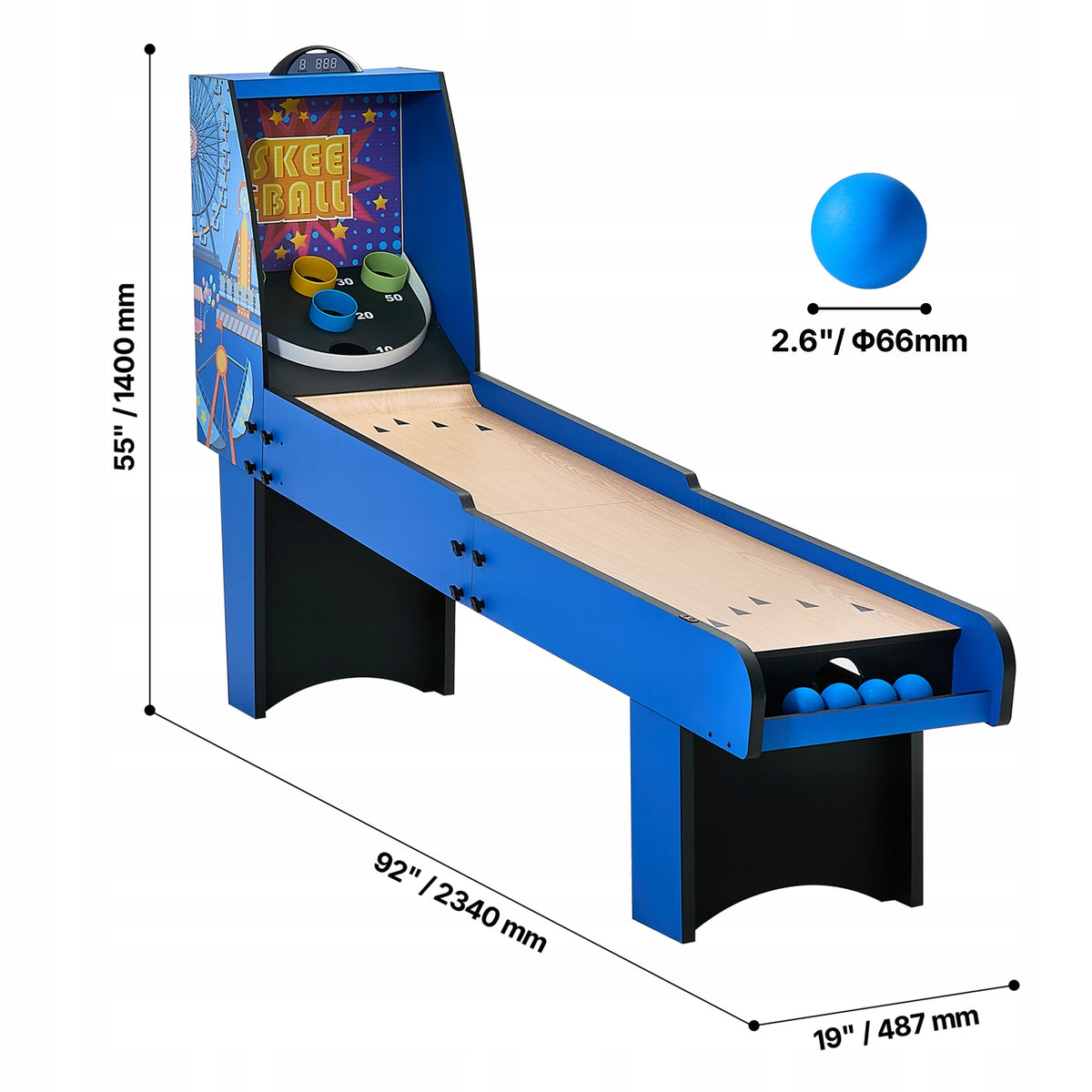 VEVOR 8 FT ROLL AND SCORE CLASSIC ARCADE GAME TABLE WITH ELECTRONIC SCORER