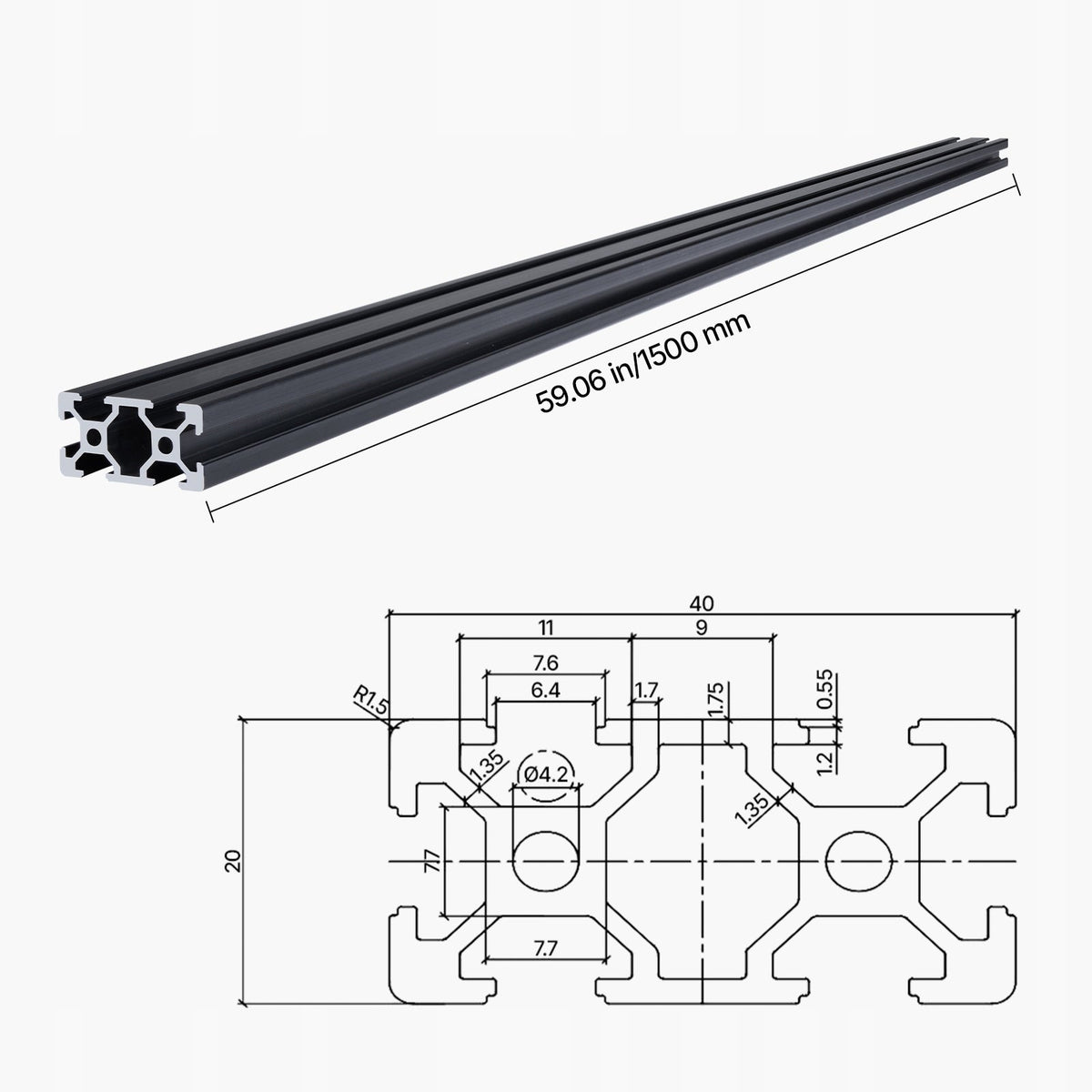 VEVOR 5-PIECE ALUMINIUM PROFILE SET 1500MM T-SLOT 2040 ANODISED