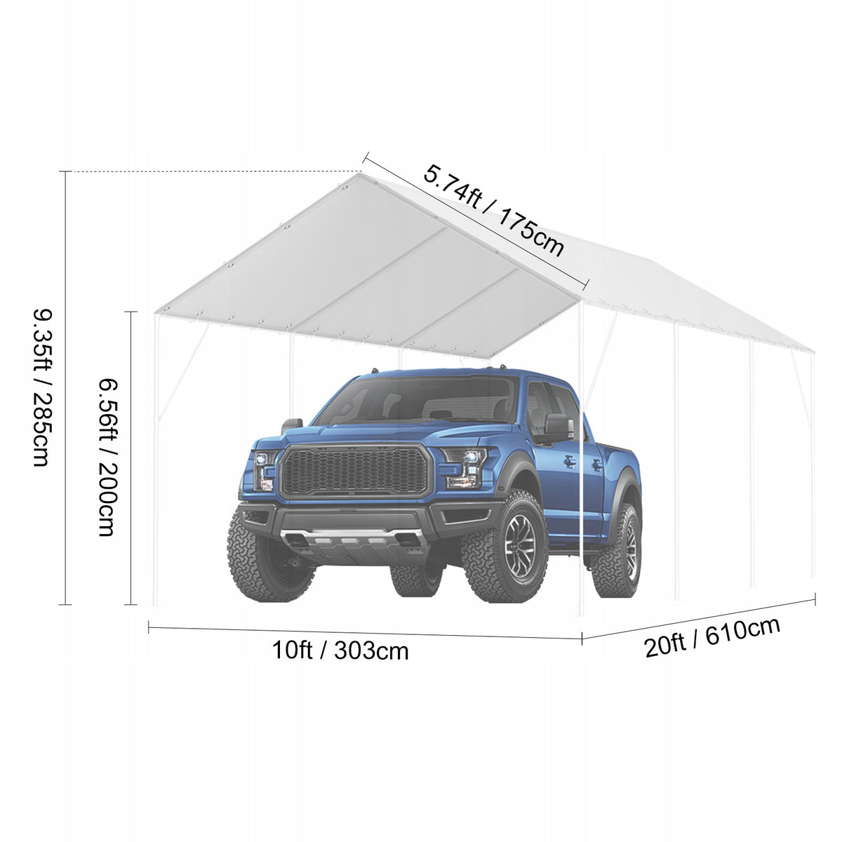 VEVOR 6x3M GARAGE TENT WATERPROOF TARPAULIN WITH UV PROTECTION EASY ASSEMBLY