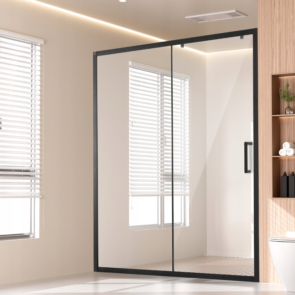 VEVOR SEMI-FRAME SLIDING SHOWER DOOR TEMPERED GLASS 6MM MATTE BLACK