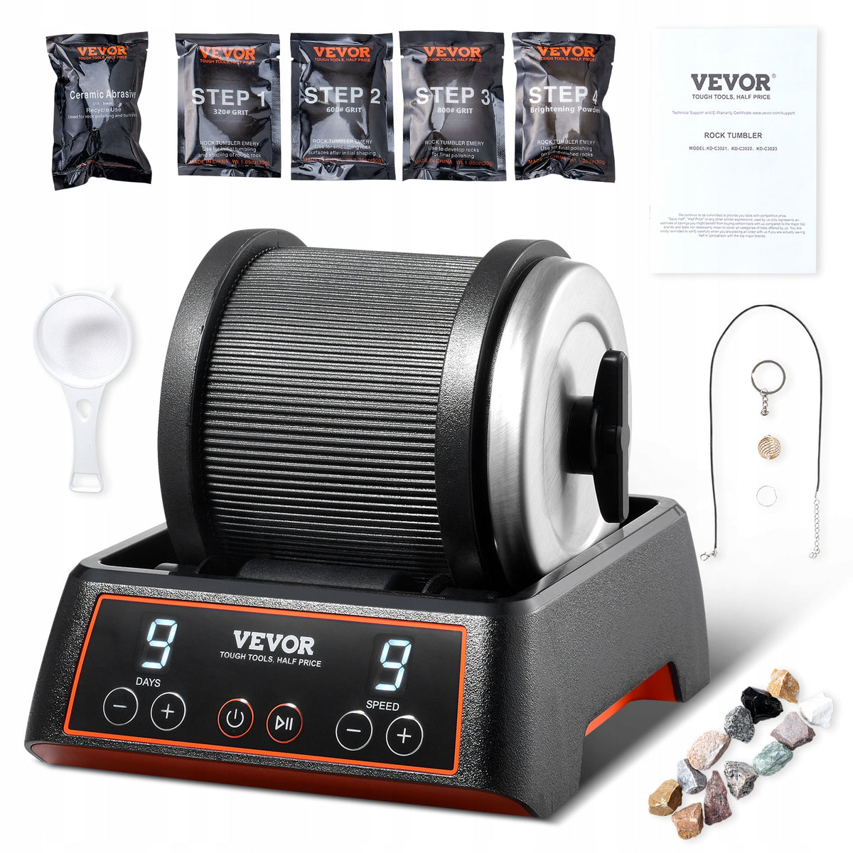 VEVOR STONE POLISHING KIT 9-SPEED STONE POLISHER TIMER