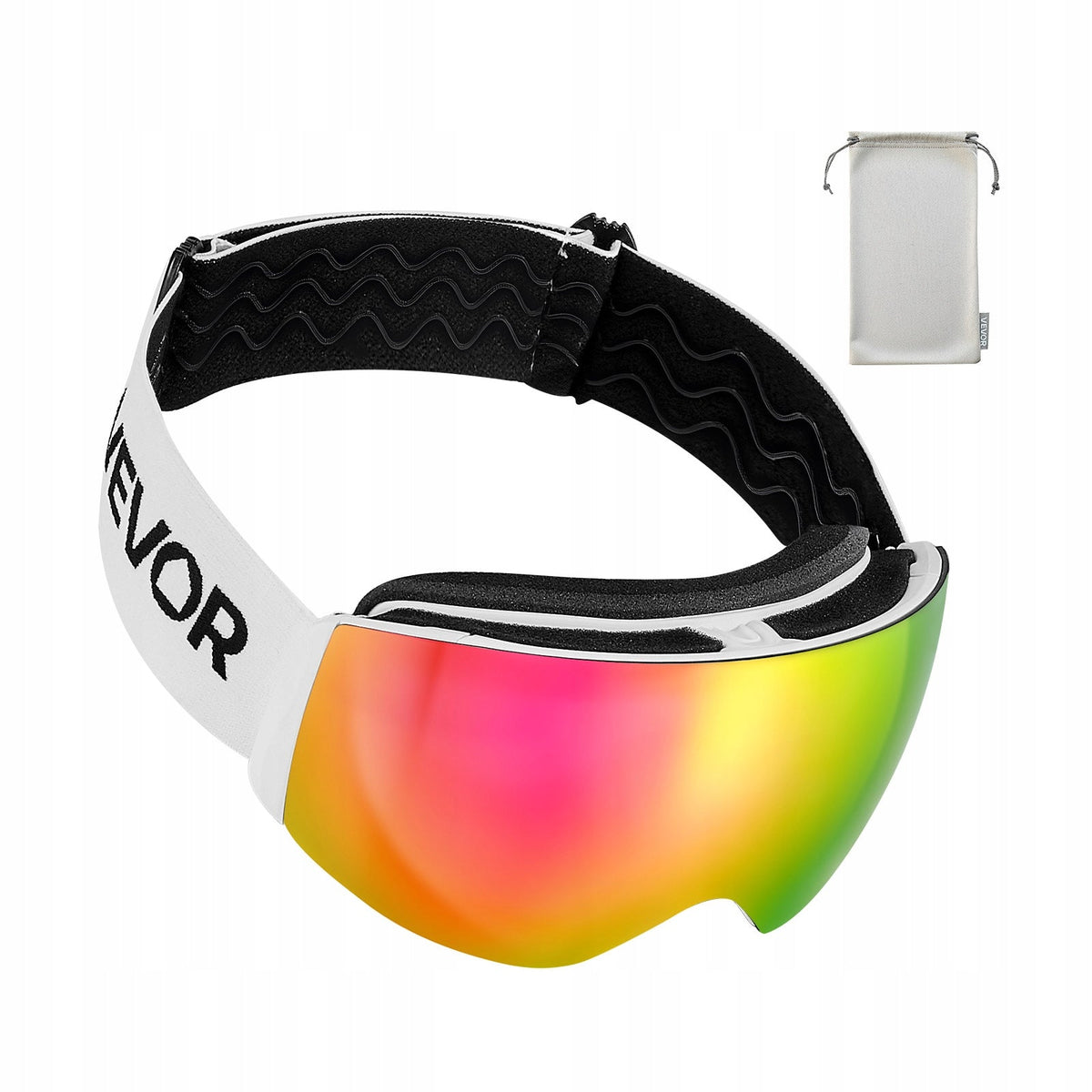 VEVOR FRAMELESS SPHERICAL SKI GOGGLES PINK REVO COATING ANTI-FOG