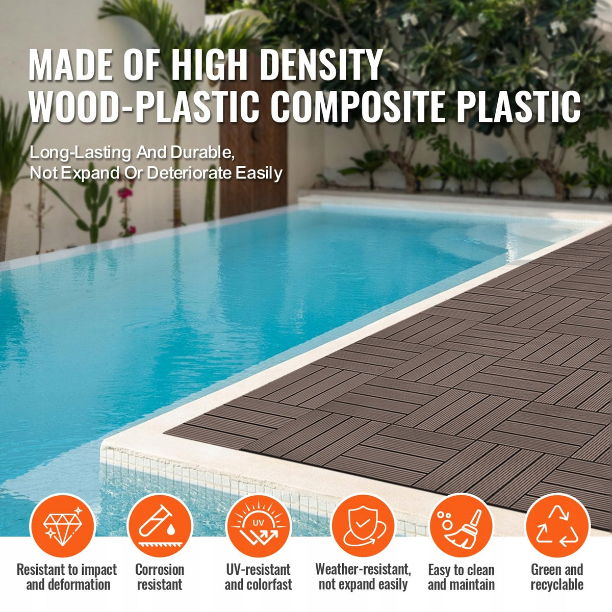 VEVOR PATIO TILES 10 PCS 30X30 CM WATERPROOF ANTI-SLIP WOOD