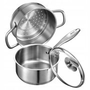 VEVOR 1.42L STAINLESS STEEL POT WITH GLASS LID AND STEAMER BASKET