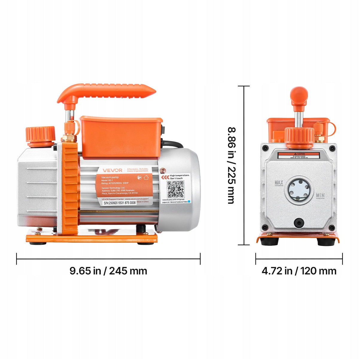 VEVOR VACUUM PUMP WITH GAUGE 3.5 CFM 99 L/MIN 180W SINGLE STAGE