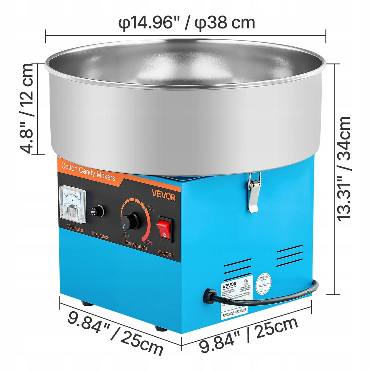 VEVOR COTTON CANDY MACHINE 1000W ELECTRIC WITH STAINLESS STEEL BOWL BEST