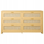 PREMIUM VEVOR RATTAN CHEST OF DRAWERS 6 DRAWERS METAL HANDLES NATURAL WOOD