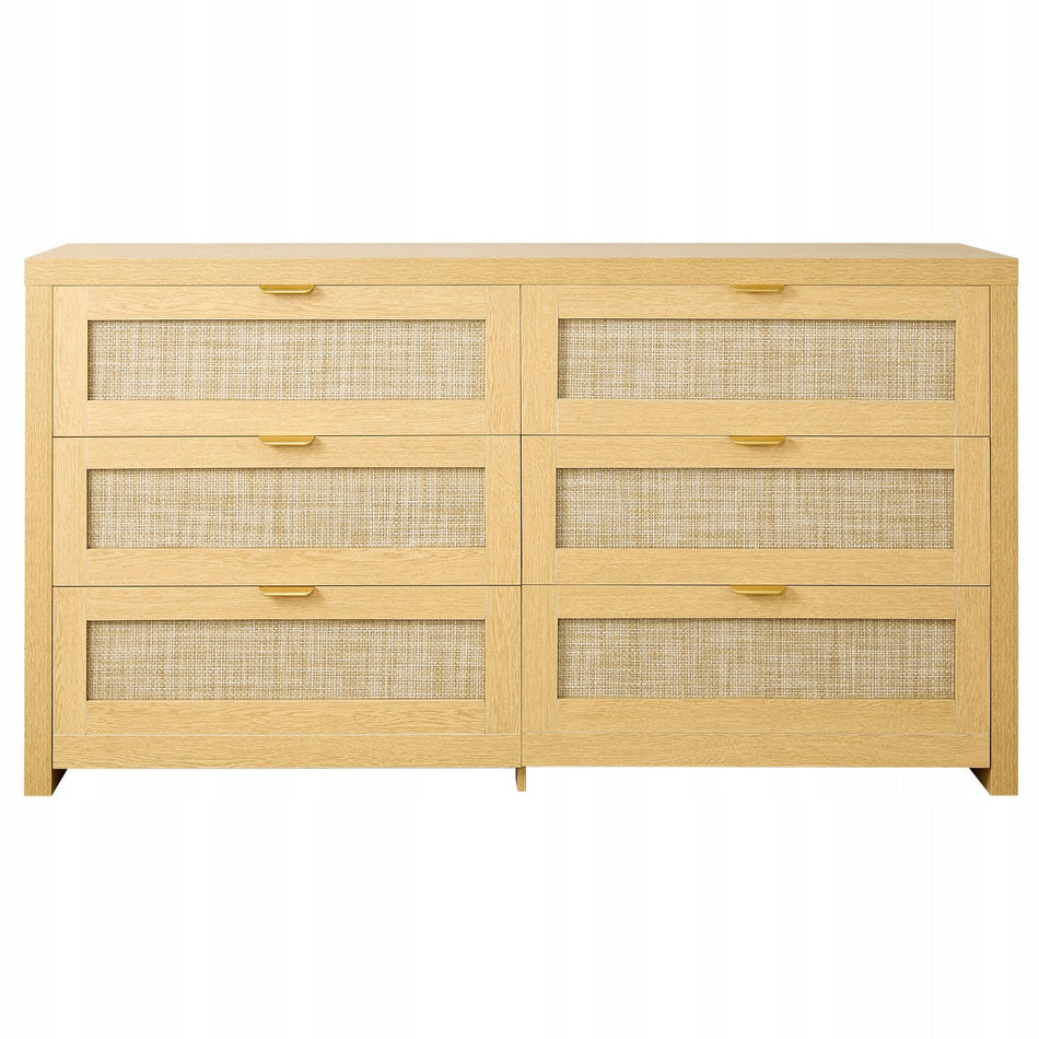 PREMIUM VEVOR RATTAN CHEST OF DRAWERS 6 DRAWERS METAL HANDLES NATURAL WOOD