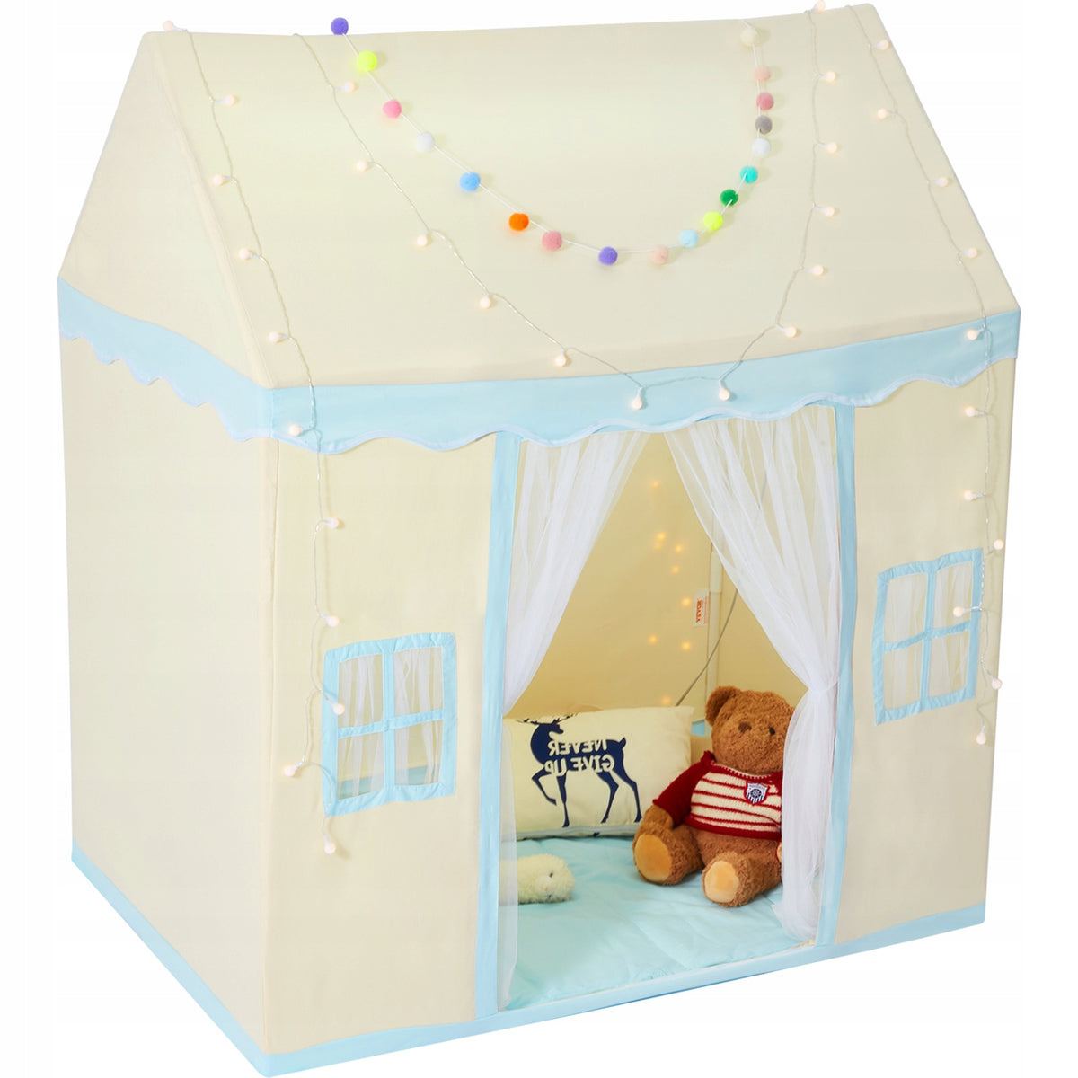 VEVOR KIDS PLAY TENT 1-5 YEARS OLD BEIGE STURDY WITH LIGHT AND MAT