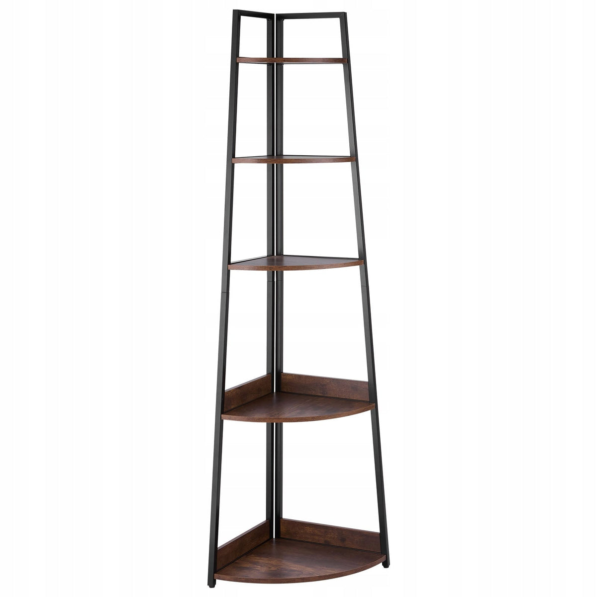 PROFESSIONAL VEVOR 5-TIER CORNER SHELF BLACK FRAME WOODEN SHELVES