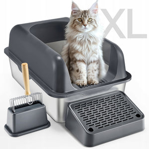 VEVOR XL CAT LITTER TRAY STAINLESS STEEL 30L DEEP 152MM STRONG AND EASY