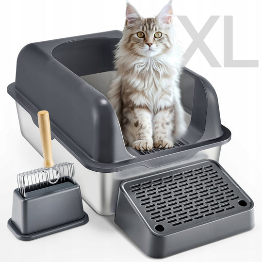 VEVOR XL CAT LITTER TRAY STAINLESS STEEL 30L DEEP 152MM STRONG AND EASY