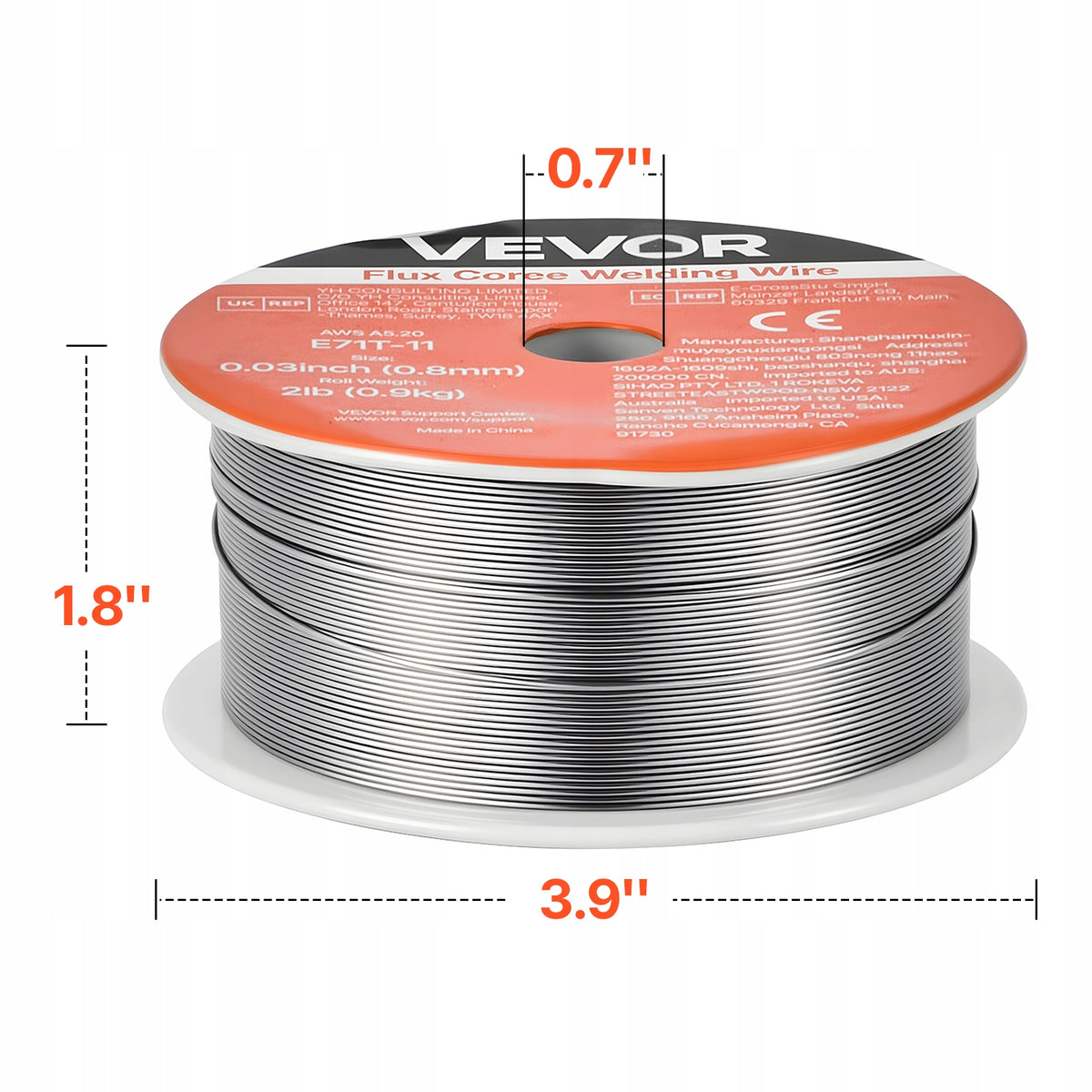 VEVOR 0.8MM E71T-11 FLUX CORED WIRE FOR GASLESS MIG WELDING 0.9KG