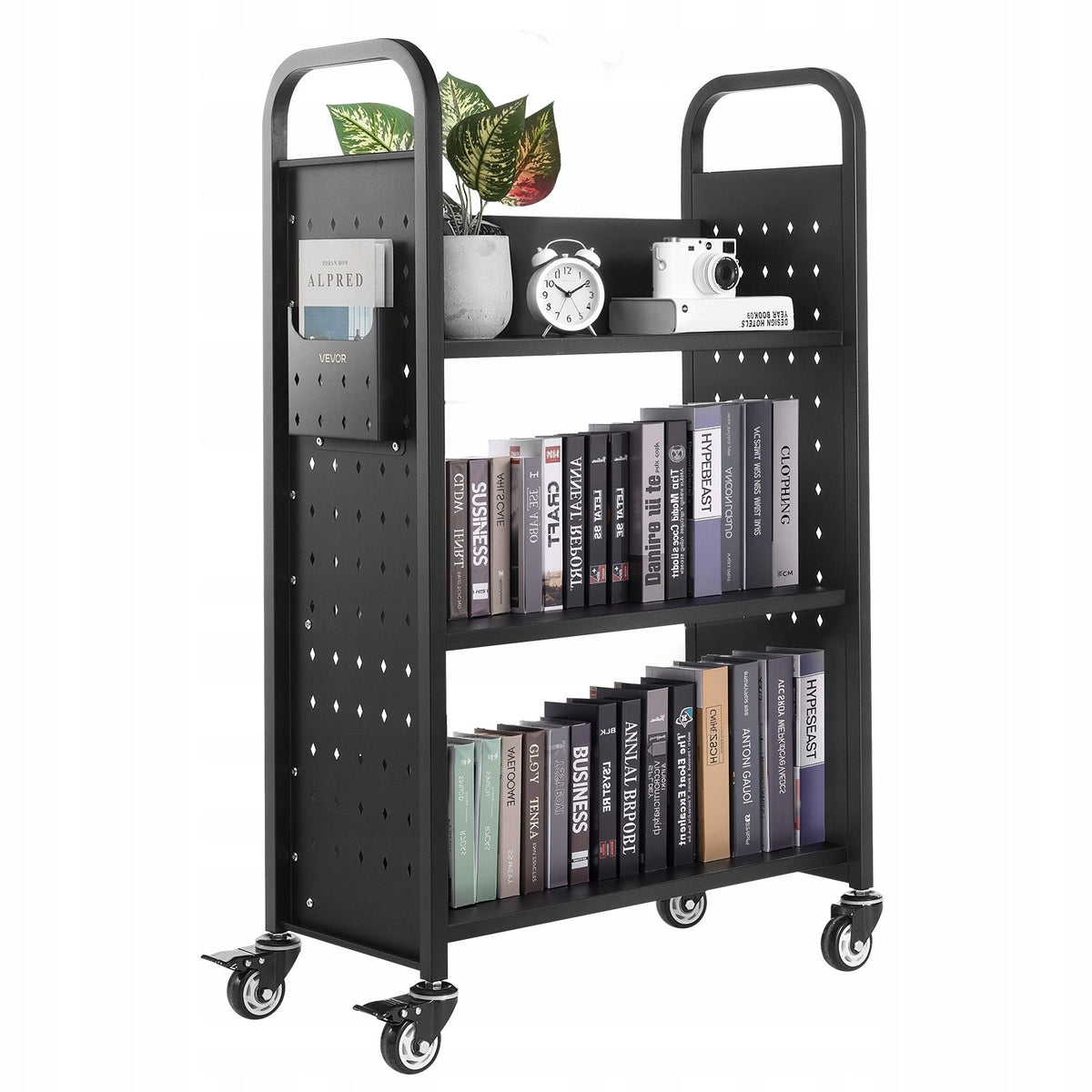 VEVOR LIBRARY CART 150 KG 3-TIER ROBUST ON WHEELS 77X38X122 CM