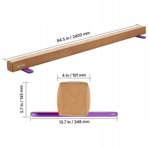 VEVOR FOLDABLE GYMNASTICS BALANCE BEAM 2.4M FOR KIDS STRONG STABLE YELLOW