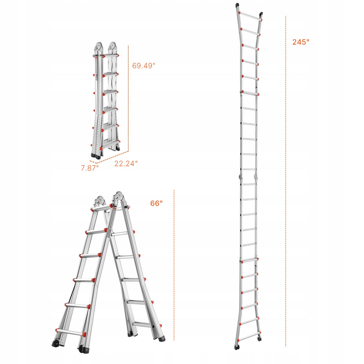 VEVOR A-FRAME TELESCOPING LADDER 20.5FT COMPACT STURDY ALUMINUM 330LB