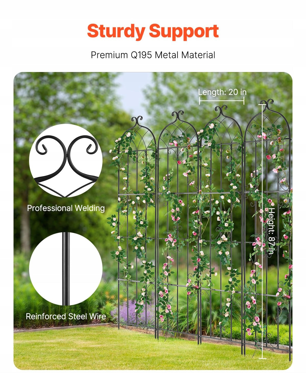 VEVOR CLIMBING PLANT SUPPORT 4 METAL TRELLISES 51X220 CM STURDY