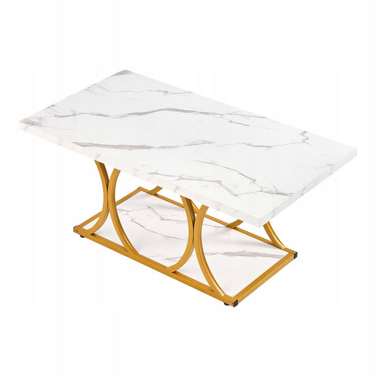 VEVOR TWO-TIER COFFEE TABLE WITH MARBLE EFFECT, SOLID AND STABLE