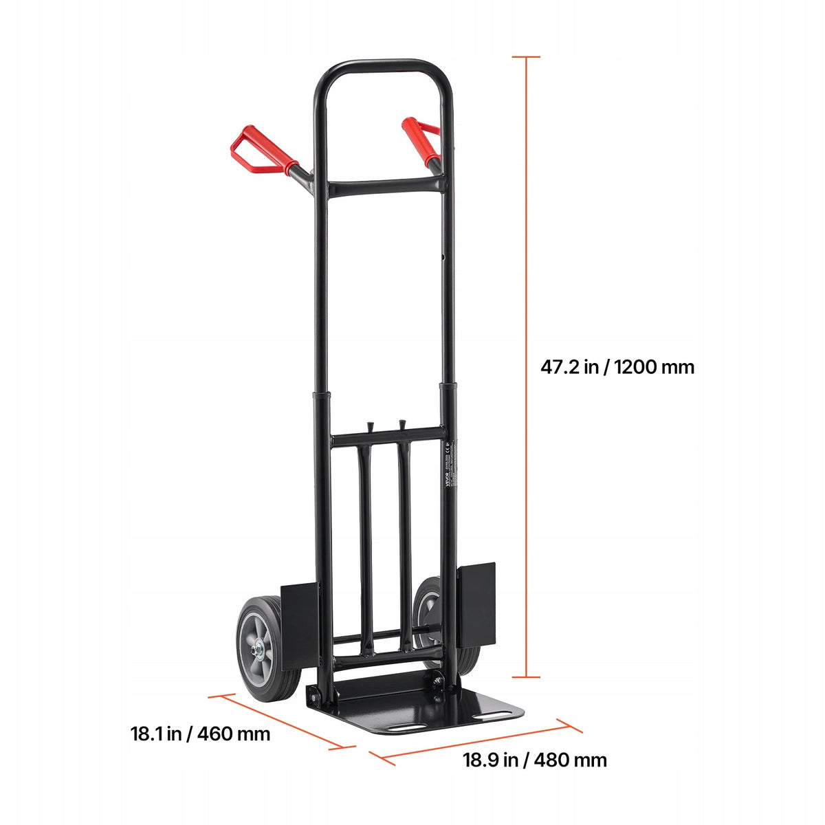 VEVOR HAND TRUCK 272 KG CAPACITY STURDY TRANSPORT TROLLEY 480X460X1200 MM