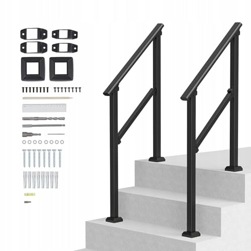 VEVOR Outdoor Stair Railing 2-Piece Set for 2-3 Steps, Heavy-Duty