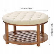 VEVOR LARGE ROUND SOLID WOOD COFFEE TABLE UPHOLSTERED LINEN 81X81X47
