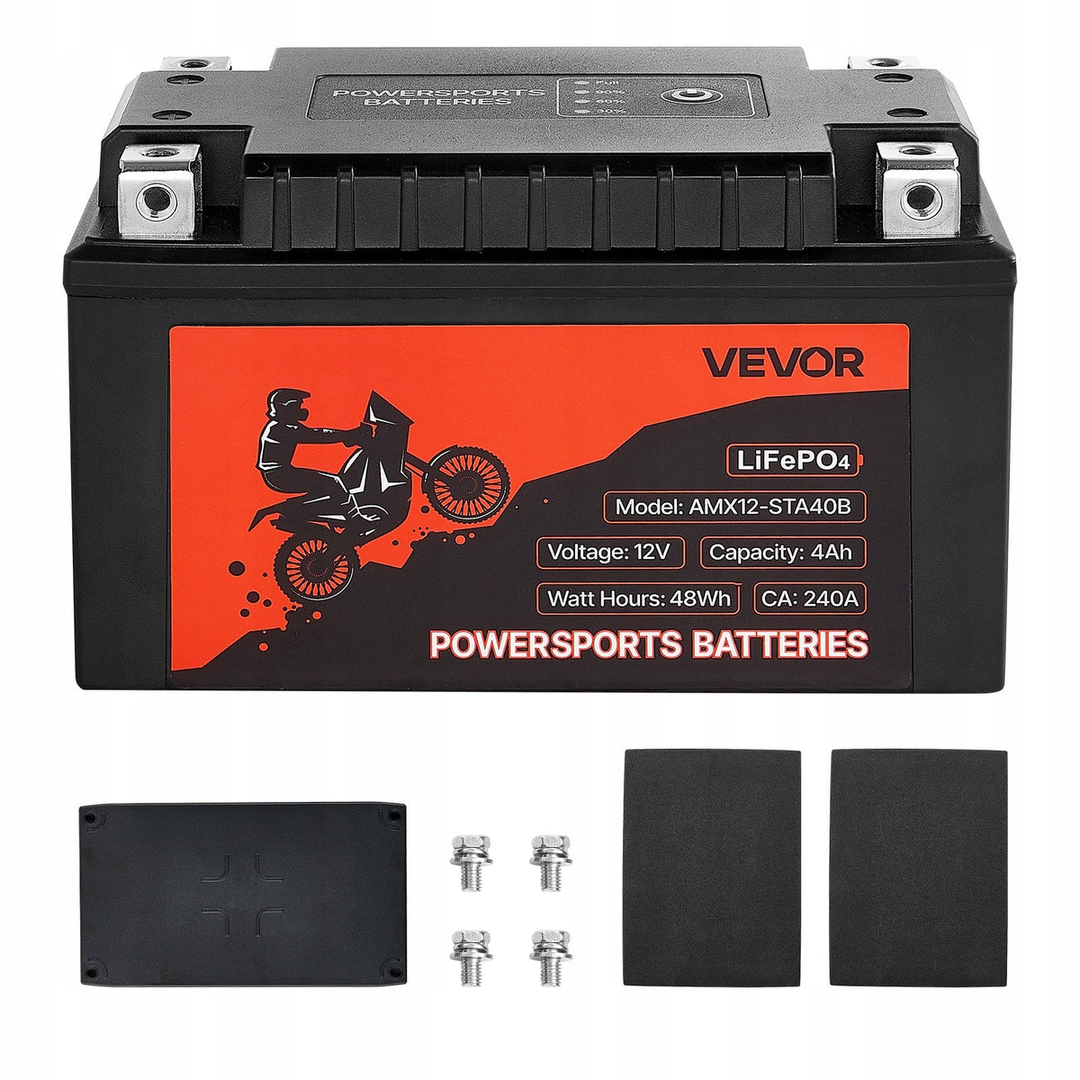 VEVOR 12V 4Ah Lithium Iron Phosphate Motorcycle Battery Powerful